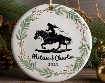 Personalized Horse and Rider Christmas Ornament, Gift for Equestrians and Horse Lovers, Roping Ornament, Equestrian Ornament, Trainer Gift