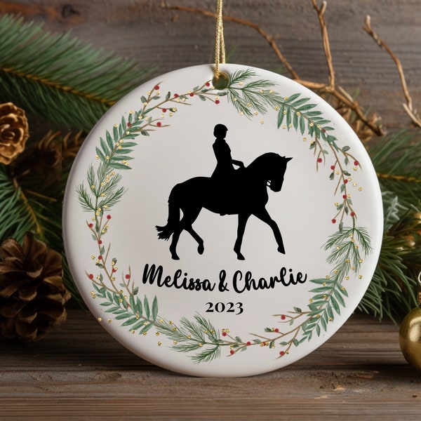 Personalized Horse and Rider Christmas Ornament, Gift for Equestrians and Horse Lovers, Dressage Ornament, Equestrian Ornament, Trainer Gift