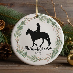 Personalized Horse and Rider Christmas Ornament, Gift for Equestrians and Horse Lovers, Trail Rider, Equestrian Ornament, Trainer Gift