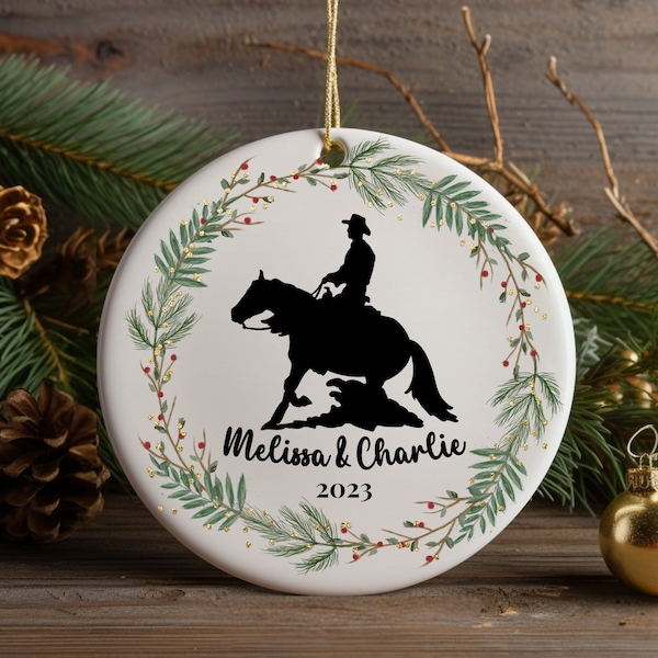 Personalized Horse and Rider Christmas Ornament, Gift for Equestrians and Horse Lovers, Reining Ornament, Equestrian Ornament, Trainer Gift