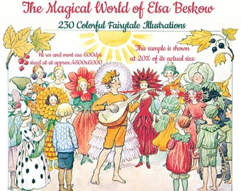 Curated Vintage Illustrations Collection- Fairies, Fairytales and Fairyland -  230 hi res Art of Elsa Beskow graphics