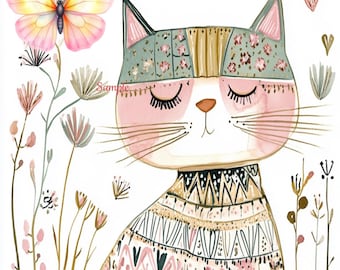 10 Junk Journal Autumn Folkart Cats Art Pages - For B6 Notebooks, 300 dpi, lossless .png format layouts