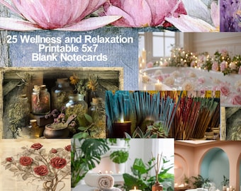 25 Printable Wellness and Relaxation Blank 5x7 Notecards