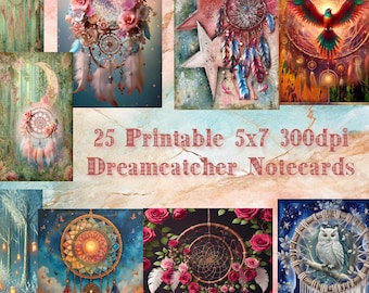 25 tarjetas, páginas de diario o saludos imprimibles con diseño de atrapasueños