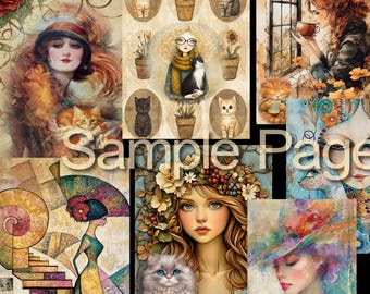 35 Cats and their Ladies - Printable A5 Journal Paper Designs