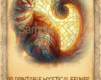 40 Printable A5 Journal Page Designs - "Mystical Felines"