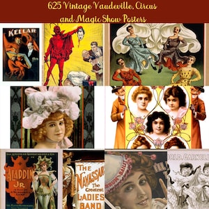 625 illustrations vintage colorées d'affiches de vaudeville, de cirque et de spectacle de magie