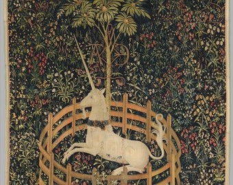 160 imágenes de tapices europeos y asiáticos ornamentados de la Edad Media. La colección seleccionada incluye los tapices del unicornio.