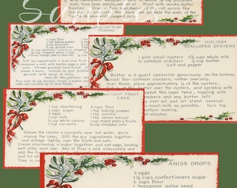 10 Mid-Century Christmas 4x6 Recipe Cards - Complete Vintage Recipe cards created in 300 dpi in .pdf printable format
