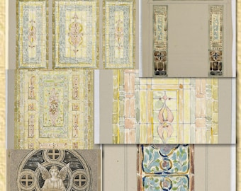 125 Victorian Era Watercolor Designers' Stained Glass Window Drawings And Sketches