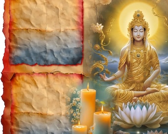 Eight Digital 8x10" Zen Theme Junk Journal QuikPage Layouts. .Png format