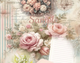 10 Victorian Shabby Chic Cottage Style Junk Journal Layouts for B6 Size Journal Notebook Pages. 300 dpi, lossless .png format