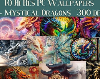 10 Hi Res Mystical Dragons PC and Laptop Wallpapers 300 dpi, 3840x2160 pixels, .png format