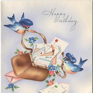 100 Bluebirds of Happiness - Ilustrações de cartões de felicitações vintage com o pássaro azul - Boa sorte, Boa alegria, Melhoras e Amor no jardim