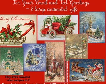 8 Large Snow-Animated Digital Victorian Christmas Cards to add to your email and text greetings (.gifs)
