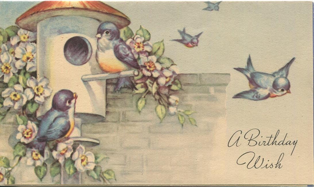 100 Bluebirds of Happiness Vintage Greeting Card Illustrations