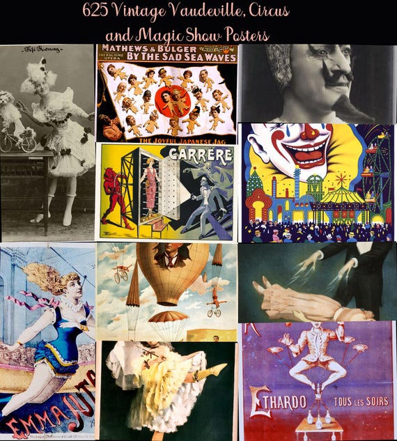625 Colorful Vintage Vaudeville, Circus and Magic Show Poster