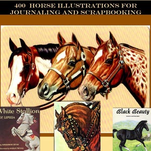 400 belles illustrations de chevaux vintage pour un journal et un album, création d'éléments et de collages.