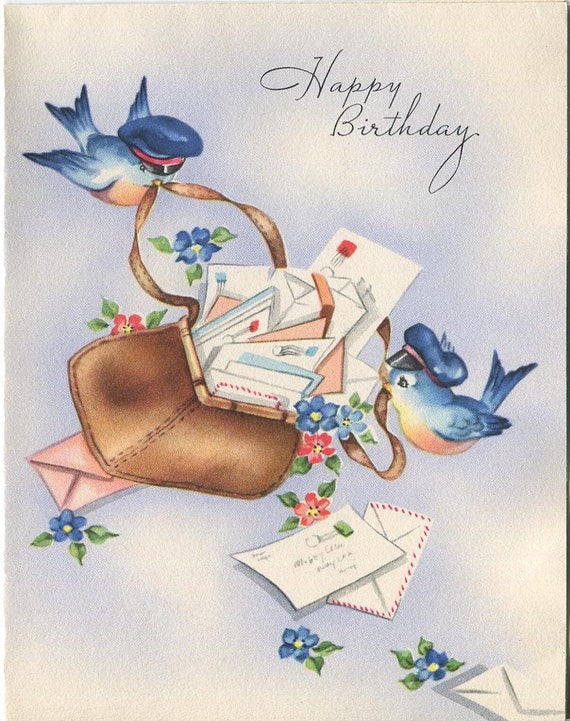 100 Bluebirds of Happiness - Vintage Greeting Card