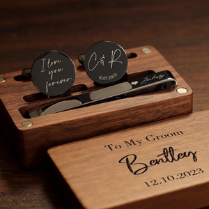 Custom wedding cufflinks, tie clip rectangular gift box - personalized cufflinks for wedding day, gift for father of the groom