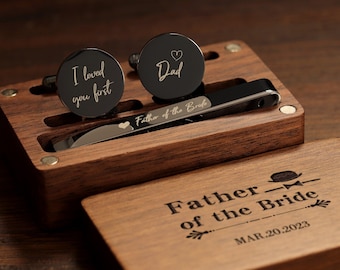 Custom wedding cufflinks, tie clip rectangular gift box - personalized cufflinks for wedding day, gift for father of the groom