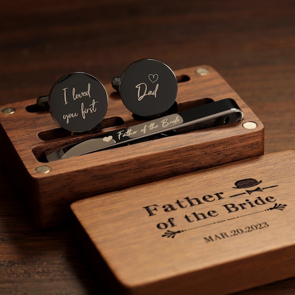 Custom wedding cufflinks, tie clip rectangular gift box - personalized cufflinks for wedding day, gift for father of the groom