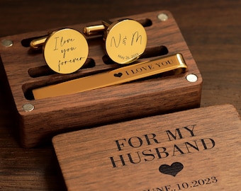 Custom wedding cufflinks, tie clip rectangular gift box - personalized cufflinks for wedding day, gift for father of the groom