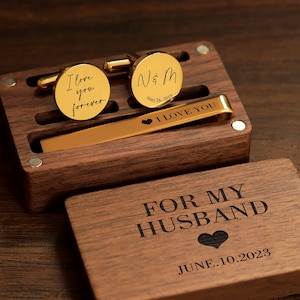 Custom wedding cufflinks, tie clip rectangular gift box - personalized cufflinks for wedding day, gift for father of the groom