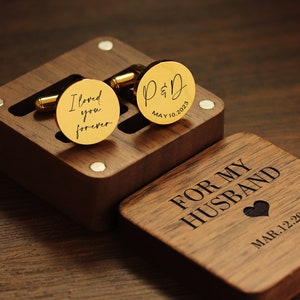 Custom metal cufflinks engraved box optional, anniversary gift for husband, custom wedding day cufflinks for groom Father of the groom image 1