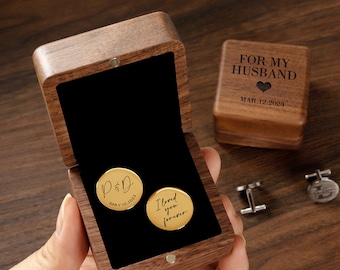 Custom Metal Cufflinks, with Engraved Premium Box -Wedding Gifts, Gift for Husband Dad Father of the Bride Groom, Anniversary Gift