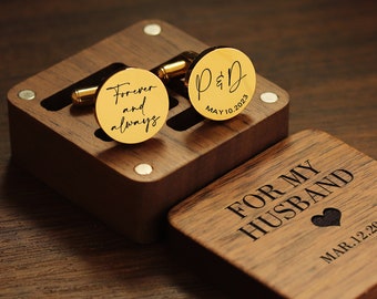 Custom metal cuff links - engraved box optional, anniversary gift for husband, custom wedding day cufflinks for groom Father of the groom