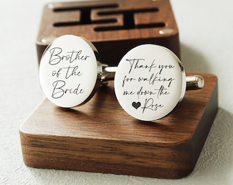 Cadeau personnalisé frère de la mariée, boutons de manchette personnalisés le jour du mariage, boîte-cadeau gravée en option, doux message de la mariée pour la mariée