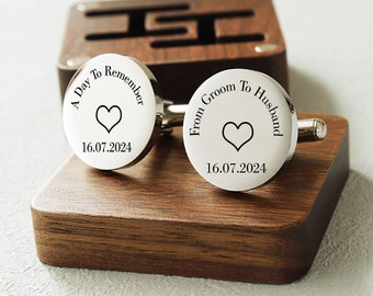 Personalisierte Manschettenknöpfe, gravierte Box Optional, benutzerdefinierte Hochzeitstag Manschettenknöpfe für Bräutigam Vater Vater der Braut, Jubiläumsgeschenk für Ehemann