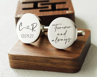 Personalized Metal cufflinks - engraved box optional, custom wedding day cufflinks for the groom, father of the Bride, gift for husband