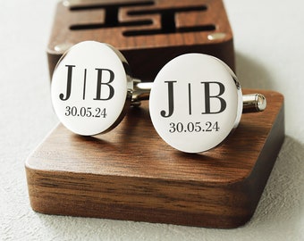 Metal Cufflinks - Engraved Box Optional, Custom Wedding Day Cuff links for Groom Dad Father of the Bride Gift, Anniversary Gift for Husband