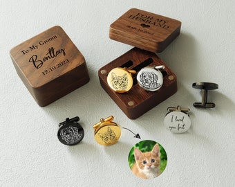 Custom pet portrait cufflinks, personalized souvenir cufflinks,engraved gift boxes available, custom cufflinks gift for groom on wedding day