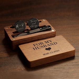 Custom wedding cufflinks, tie clip rectangular gift box - personalized cufflinks for wedding day, gift for father of the Bride groom