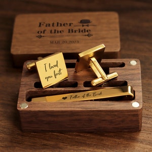 Gold Metal cufflinks, tie clips and rectangular gift boxes wedding cufflinks, father of the groom, man, best man gifts, anniversary gifts image 1