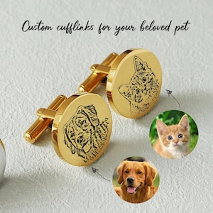 Custom pet portrait cufflinks, engraved gift boxes available, custom cufflinks gift for groom on wedding day,personalized souvenir cufflinks