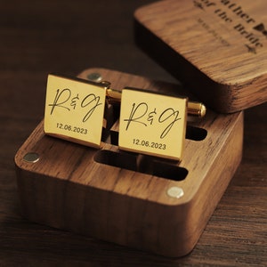 Metal Cufflinks – Engraved Box Optional, Custom Wedding Day Cuff links for Grooms men Father of Bride Groom, Valentine's Day Gift Husband