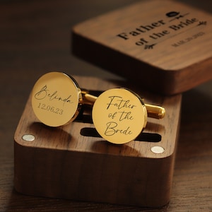 Metal Cufflinks – Engraved Box Optional, Custom Wedding Day Cuff links for Grooms men Father of Bride Groom, Valentine&#39;s Day Gift Husband