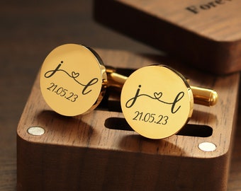 Gemelli personalizzati - Scatola incisa opzionale, gemelli personalizzati per il giorno delle nozze per sposi, padre della sposa, sposo, regalo di San Valentino per marito