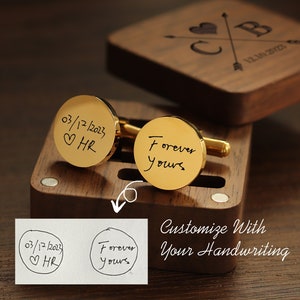 Handwritten Metal Cufflinks - Wedding Gold Cufflinks for Groom, Custom 5th Anniversary Personalization Gift for Husband Boyfriend, Dad