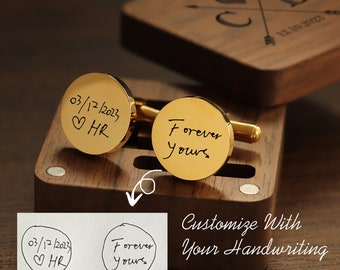 Handwritten Metal Cufflinks - Wedding Gold Cufflinks for Groom, Custom 5th Anniversary Personalization Gift for Husband Boyfriend, Dad