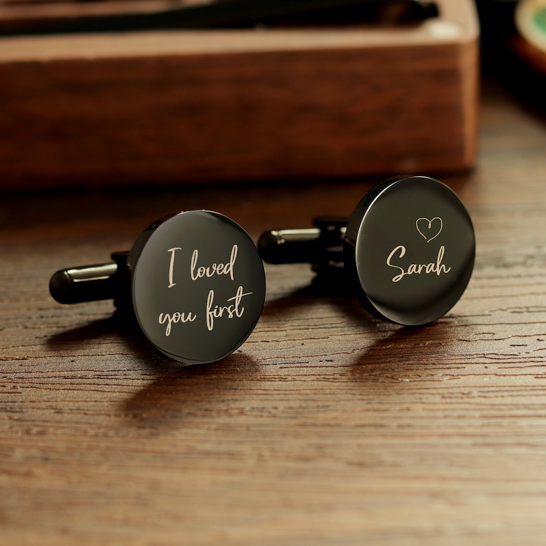 Metal Cufflinks Engraved Box Optional, Custom Wedding Day Cuff links for Grooms men Father of Bride Groom, Valentine's Day Gift Husband image 3