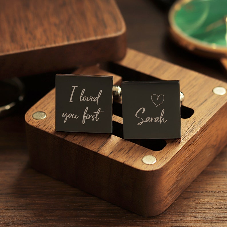 Custom metal cufflinks engraved box optional, anniversary gift for husband, custom wedding day cufflinks for groom Father of the groom image 6