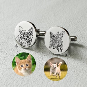 thumbnail image 2 of Custom Pet Portrait Cufflinks - Personalized Dog Photo Cuff Links With Sketch Style For Pet Lovers 2 of 10