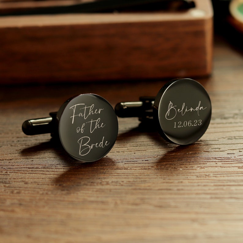 Custom metal cufflinks engraved box optional, anniversary gift for husband, custom wedding day cufflinks for groom Father of the groom image 5