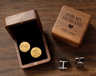 Personalized Cufflinks, Premium Box Optional, Custom Wedding Day Cuff links for Groomsmen Father of the Bride, Anniversary Gift for Husband