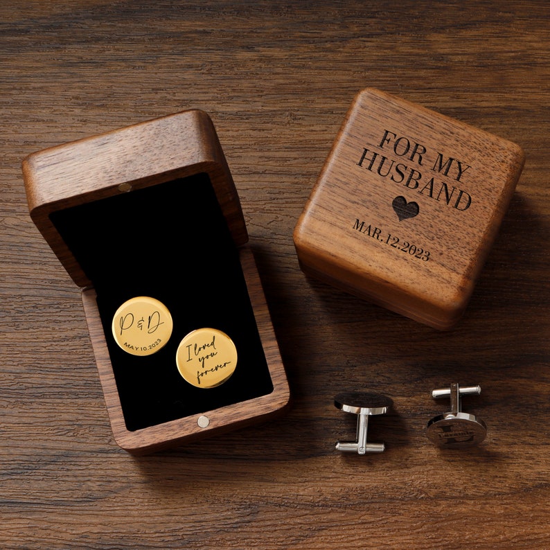 Personalized Cufflinks, Premium Box Optional, Custom Wedding Day Cuff links for Groomsmen Father of the Bride, Anniversary Gift for Husband image 1